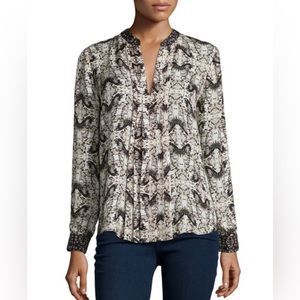 L’AGENCE 100% silk Lauren Pleated Butterfly-Print Blouse L